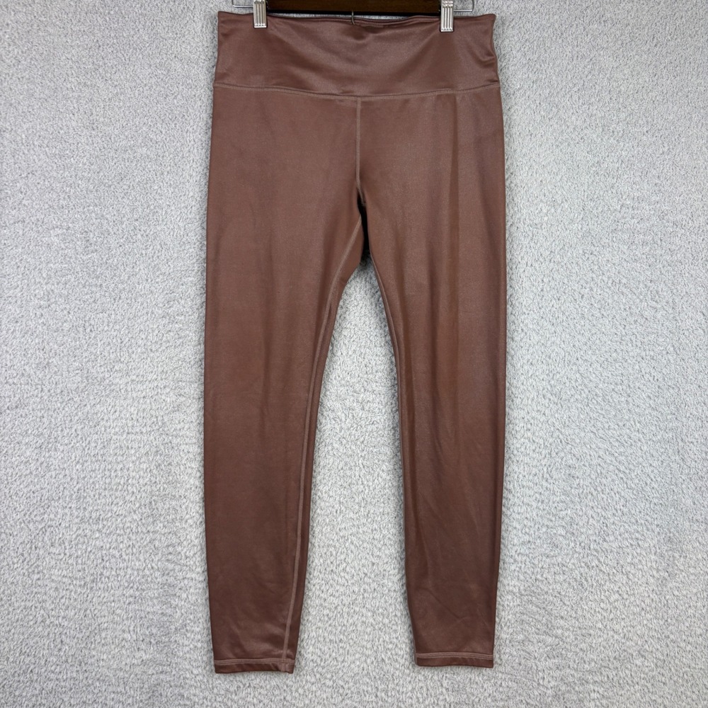 Athleta Leggings Womens Medium Brown Faux Leather Elation Shimmer High Rise Yoga
